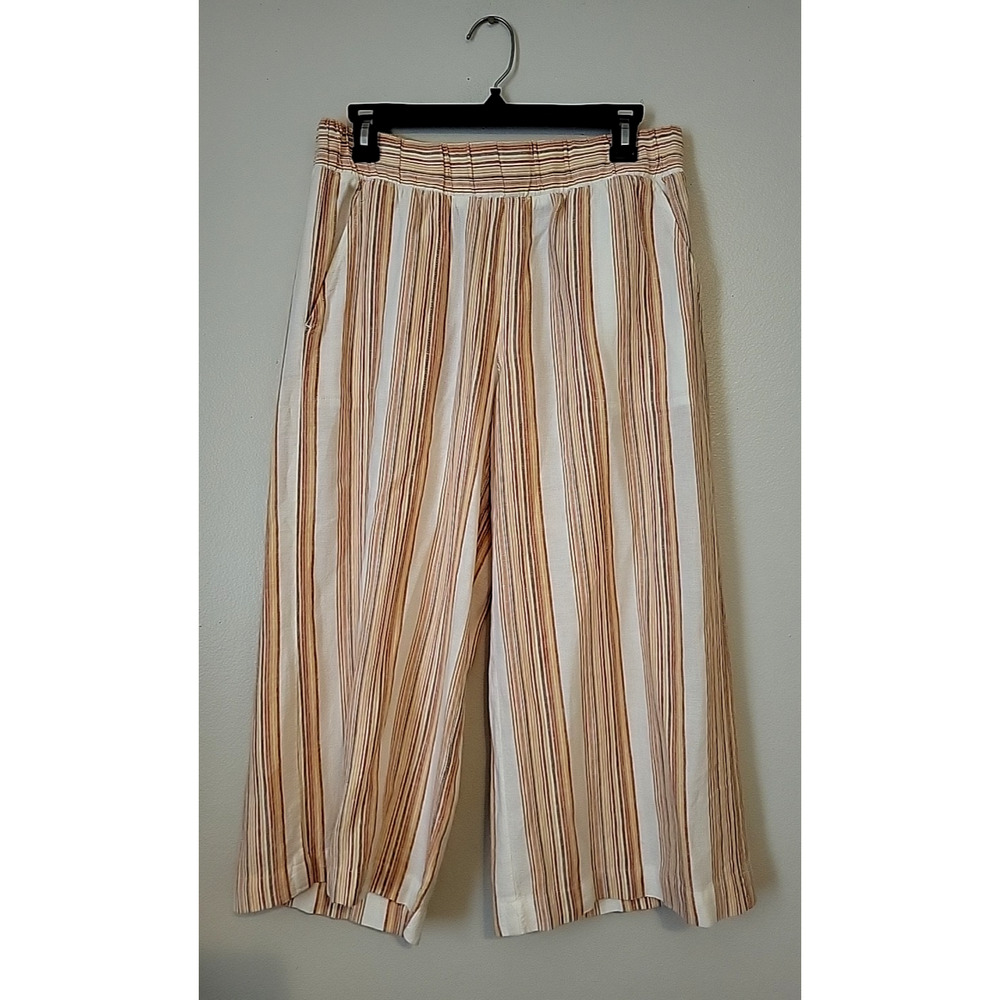 Womens Cloth & Stone Wide Leg Orange Striped Capri Pants Size S Coastal Grandma